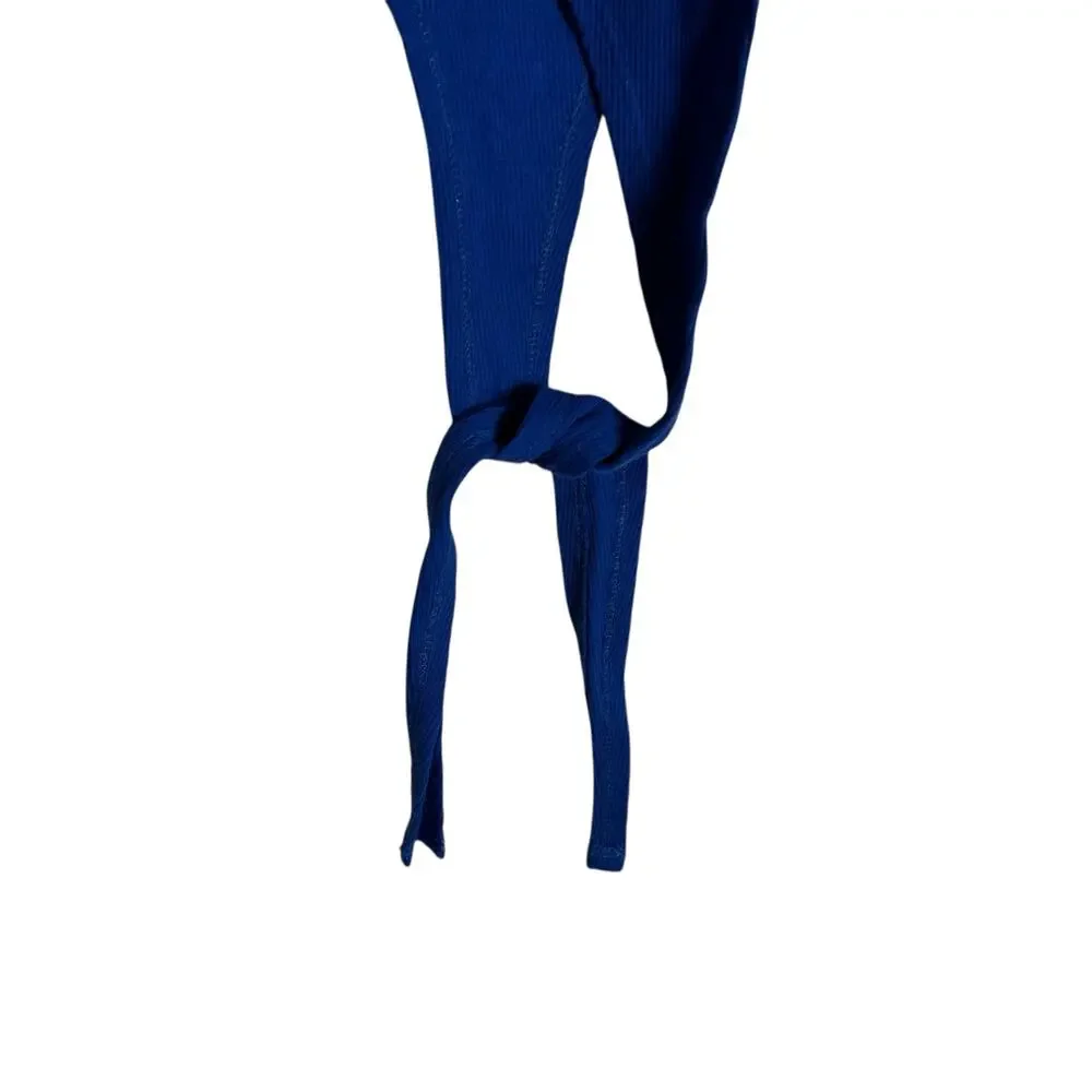 K.ngsley Bright Blue Race Her Ribbed Asymmetrical Cropped Halter Tank Top Small - Picture 7 of 10